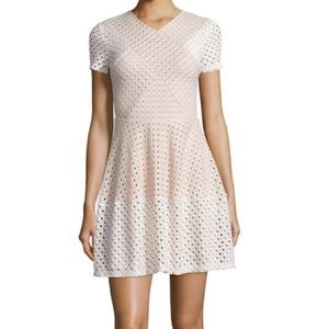 BCBG Elyze Lace Blocked Eyelet Laser Cut Dress